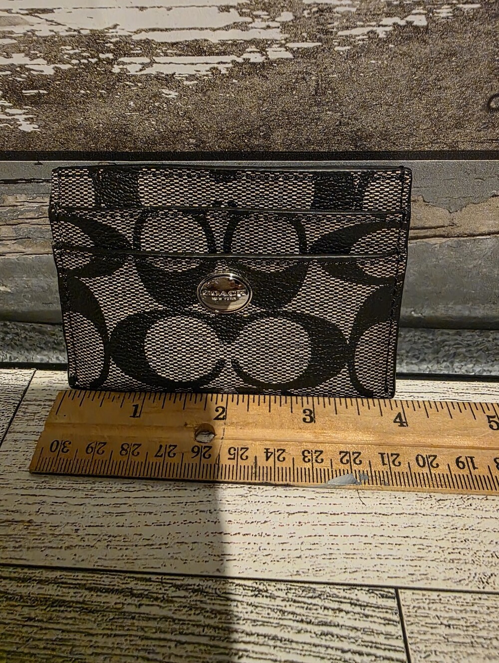 Coach Black and Taupe Signature Canvas Card Holder - Picture 1 of 3